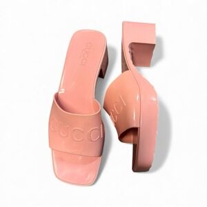 Gucci Pink Rubber Slide Sandals Block Heel Logo Made in Italy Women's‎ Size 8